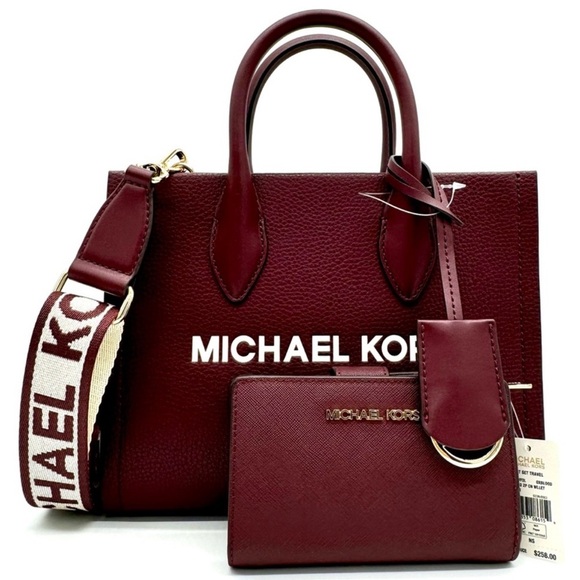 Michael Kors Mirella Small Crossbody Bag & Medium Zip Chain Wallet Ox Blood - Picture 1 of 13